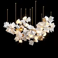 Elegant Modern Chandelier Featuring White Petal Shaped Structure And Golden Metal Accents