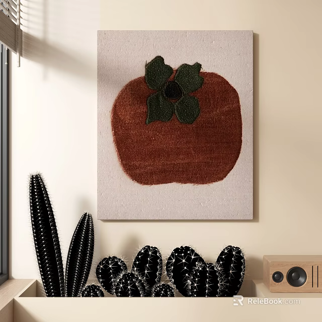 Abstract Persimmon Shaped Painting Wall Decor With Cacti 3d model