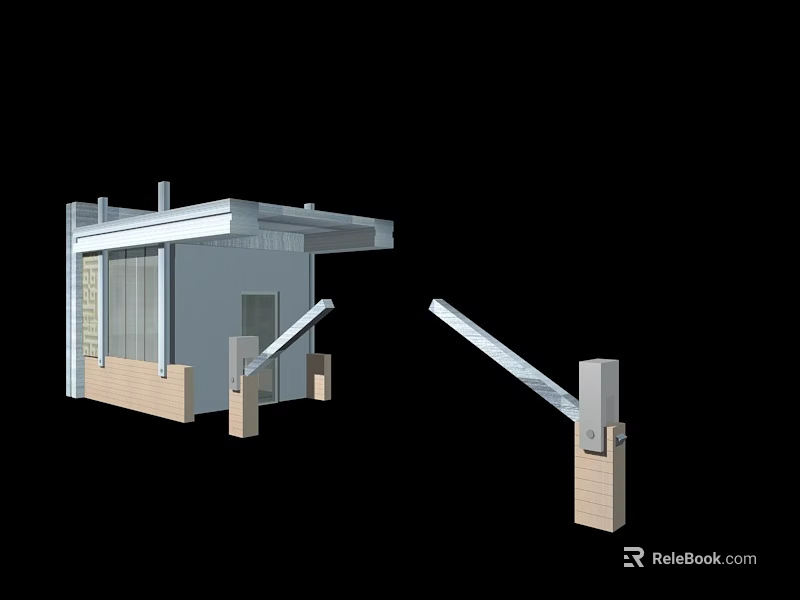 Modern Entrance Gate With Guard House And Metal Sliding Barrier Design 3d model 