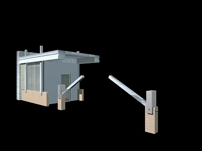 Modern Entrance Gate With Guard House And Metal Sliding Barrier Design 3d model