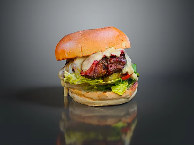 Juicy Beef Burger With Golden Bun Melted Cheese Fresh Lettuce And Tender Patty 3d model