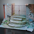 Ancient Iron Entrance Gate With Stone Walls And Moss Covered Stone Steps