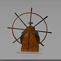 Vintage Red Mechanical Wheel Device With Metal Structure And White Base
