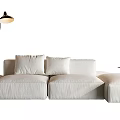 Beige Sectional Sofa With Plush Pillows Floor Lamp And Side Table 3d model