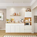 Modern White Sideboard with Open Shelves Coffee Machine and Decorative Items 3d model