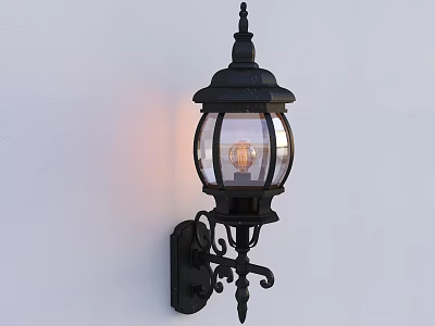 Black Wall Lamp with Glass Shade Illuminated Mounted on White Wall Featuring Decorative Classic Design 3d model