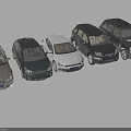 Various Car Models Parked In A Row With Headlights On And Diverse Designs