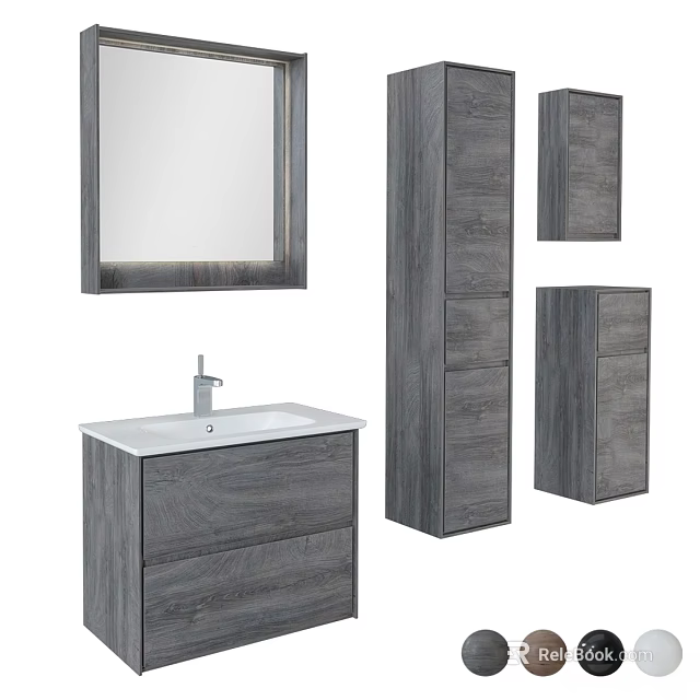 Modern Wooden Bathroom Vanity Set With Mirror Cabinets And Drawers 3d model 