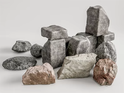 Natural Mixed Size Stones And Smooth Wooden Pieces For Home Decorative Projects 3d model