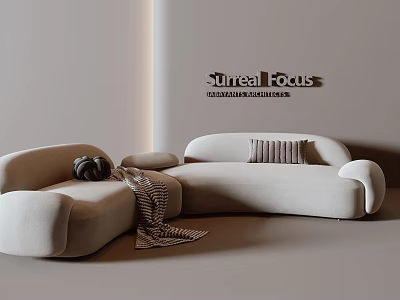 Beige L shaped Sectional Sofa Featuring Striped Pillow And Throw Blanket In Minimalist Interior 3d model