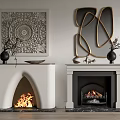 Modern and Classic Fireplaces Interior with Decorative Wall Art Mantel Decor Flames and Wood Logs