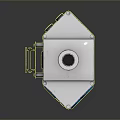 Gray Cubic Industrial Component With Blue Hexagonal Holes Top Cylindrical Part And Side Metal Fitting
