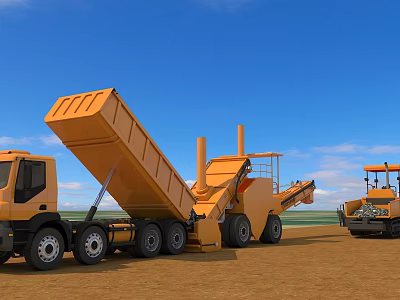 Bright Orange Heavy Duty Construction Dump Trucks And Other Professional Worksite Engineering Machinery 3d model