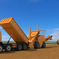 Bright Orange Heavy Duty Construction Dump Trucks And Other Professional Worksite Engineering Machinery