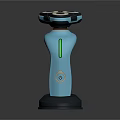 Electric Shaver With Three Blades Blue Body Green Indicator And Black Base