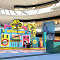 Vibrant Rock Themed Stage With Colorful Decorations Drums Speakers And Music Setup