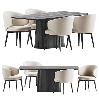 Modern Dining Table Set With Four Beige Upholstered Chairs And Dark Wood Design 3d model