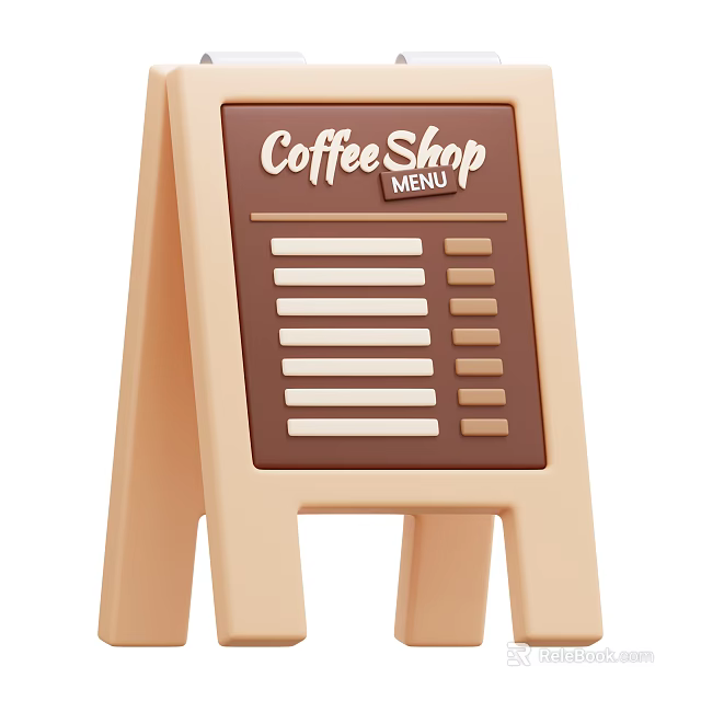 Decorative Coffee Shop Menu Display Stand Set with Brown Beige Vintage Design 3d model 