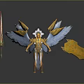 Angelic Warrior Character With Blue And Yellow Wings Sword And Shield