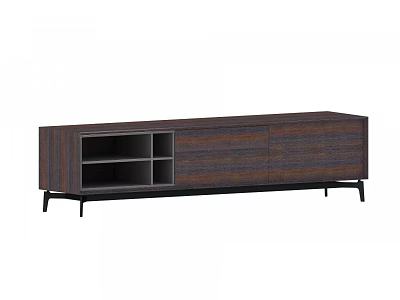 Modern Wooden TV Stand With Open Compartments And Black Metal Legs 3d model
