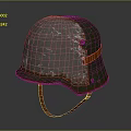 Vintage Green Military Helmet With Metallic Worn Texture And Orange Strap