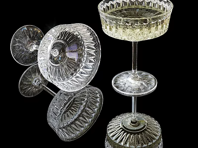 Elegant Transparent Glass Cups With Tall Stemmed And Intricate Patterns For Home Table Decor 3d model