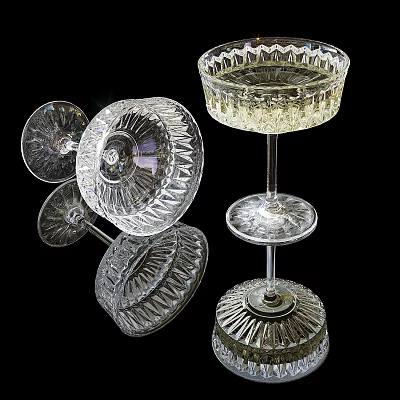 Elegant Transparent Glass Cups With Tall Stemmed And Intricate Patterns For Home Table Decor 3d model