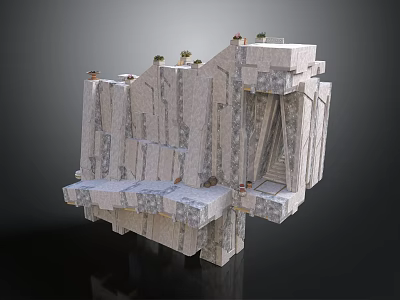 Modern Stone Architecture With Multi Level Platforms Geometric Design And Small Decorative Structures 3d model