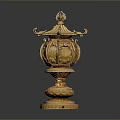 Golden Traditional Decorative Lantern Featuring Intricate Carvings And Ornate Multi Layered Base