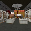 Dessert Shop Interior Featuring Glass Display Cases And Dessert Arrangements With Warm Lighting