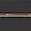 Model Train With Black Yellow Red Stripes And Windows On Gray Background