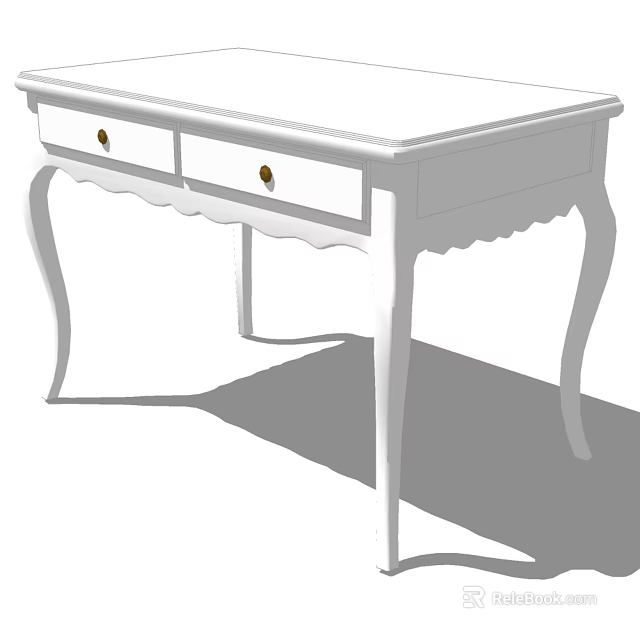Elegant White Wooden Desk With Two Drawers And Curved Legs Design 3d model 
