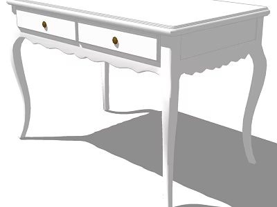 Elegant White Wooden Desk With Two Drawers And Curved Legs Design 3d model
