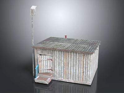 Rustic Wooden House With Wooden Plank Walls Metal Roof And Front Steps 3d model