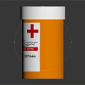 Orange Medicine Bottle With White Cap Red Cross Label And 100 Tablets