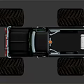Rugged Off Road Terrain With Black Monster Truck Large Tires And Red Suspension