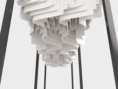 Modern White Pergola With Layered Origami Like Structure And Black Pillars 3d model