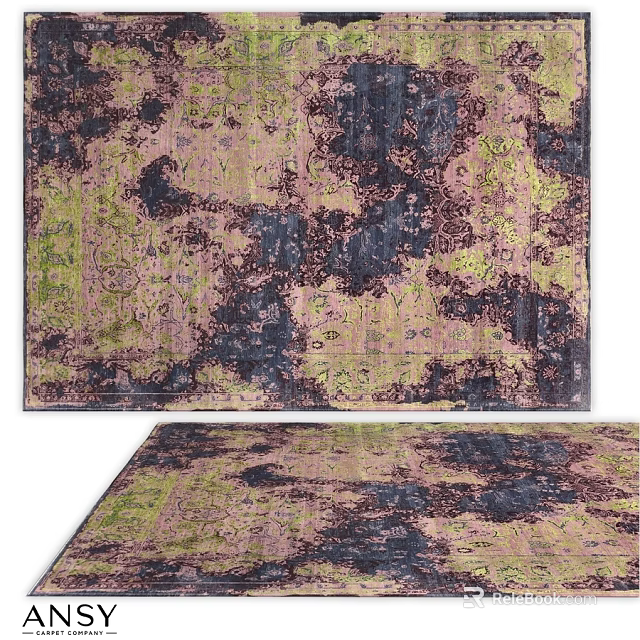 Vibrant Abstract Square Rug Featuring Green Purple And Dark Color Patterns 3d model 