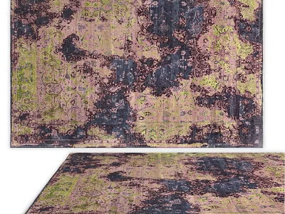 Vibrant Abstract Square Rug Featuring Green Purple And Dark Color Patterns 3d model