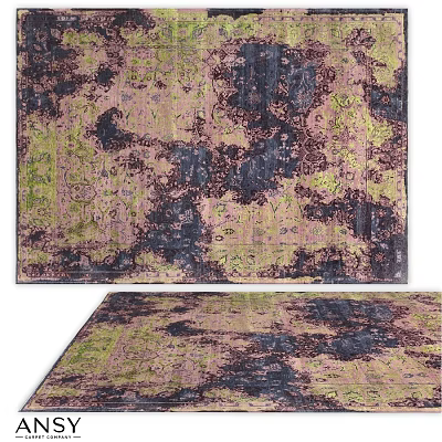 Vibrant Abstract Square Rug Featuring Green Purple And Dark Color Patterns 3d model