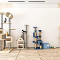 Various Styles Multi Level Cat Tree With Wooden And Blue Design For Feline Climbing Play