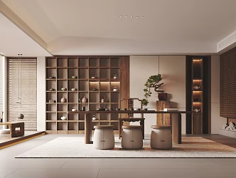 New Chinese Style Tea Room Tea Table and Chair Combination Tea Table Single Chair Stool Tea Room Cabinet Antique Rack Screen 3d model