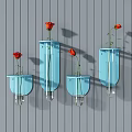 Blue Wall Hangings With Glass Vases And Red Roses On Gray Wooden Wall
