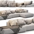 Modern Sectional Sofa with Soft Fabric Cushions Decorative Pillows and Plaid Throw Blanket