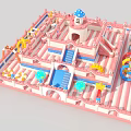 Pink And White Castle Themed Inflatable Kids Playground With Slides Climbing Areas And Colorful Decorations