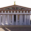 Ancient Architecture Featuring Classical Temple With White Columns Ornate Pediment Sculptures And Golden Top Statue