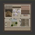 Traditional European Architectural Model With Terracotta Roofs Small Plaza Outdoor Seating And Vintage Car