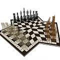 Chess Entertainment with Black Gold Pieces on Black White Checkerboard with Letter Number Markings