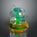 Transparent Sphere Decoration With Green Structure Golden Wires Blue Spheres And Green Gold Base