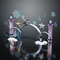 Festive Winter Decorative Arch With Snowflakes Stars And Purple Blue Pillars
